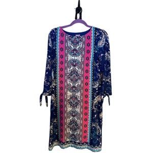 Chico's Women's Medallion Print Shift Dress 3/4 Sleeve Knee Length Size 4